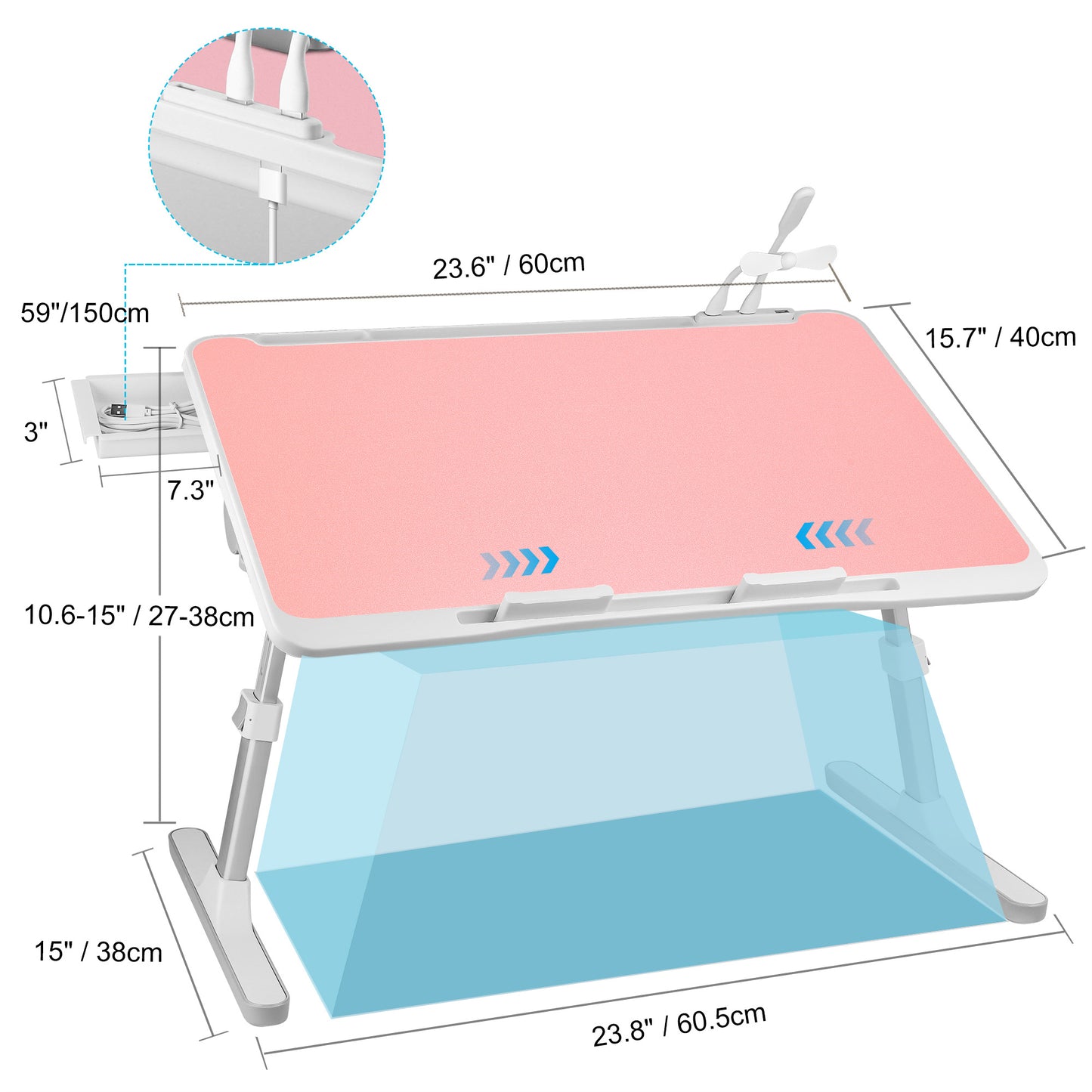 FWPP Adjustable Laptop Lap Desk Stand For Bed USB Light