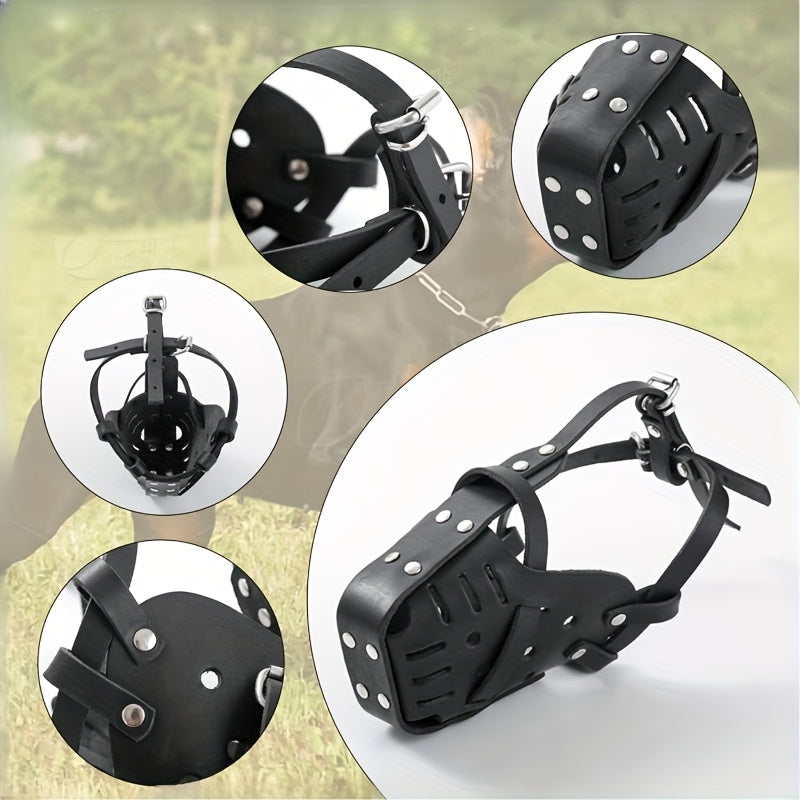 Comfortable Adjustable Faux Leather Dog Muzzle for Training