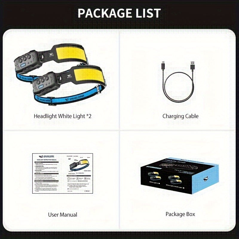 Smiling Shark Rechargeable LED Headlamp with Motion Sensor