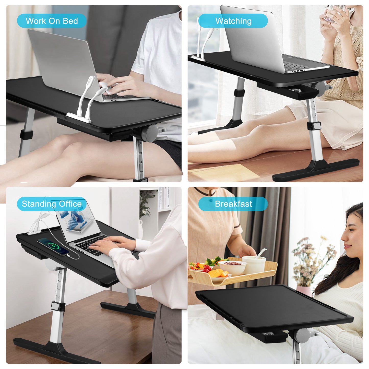 FWPP Adjustable Laptop Lap Desk Stand For Bed USB Light