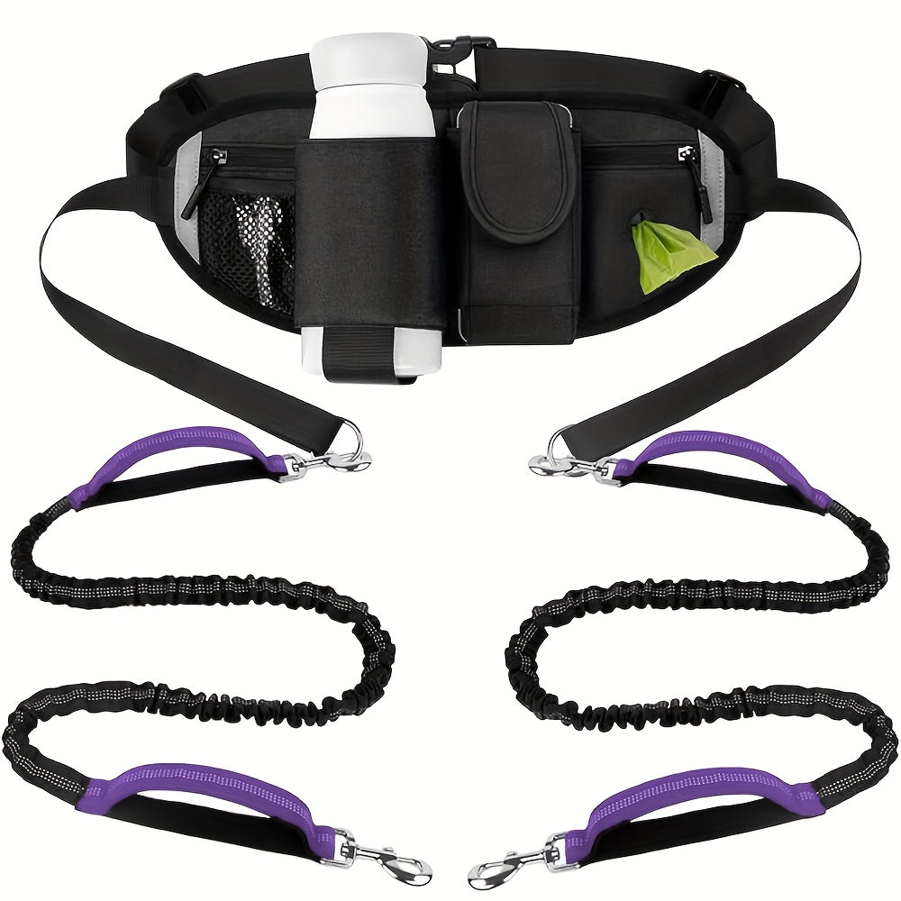 Reflective Dual Dog Leash with Retractable Waist Bag Design