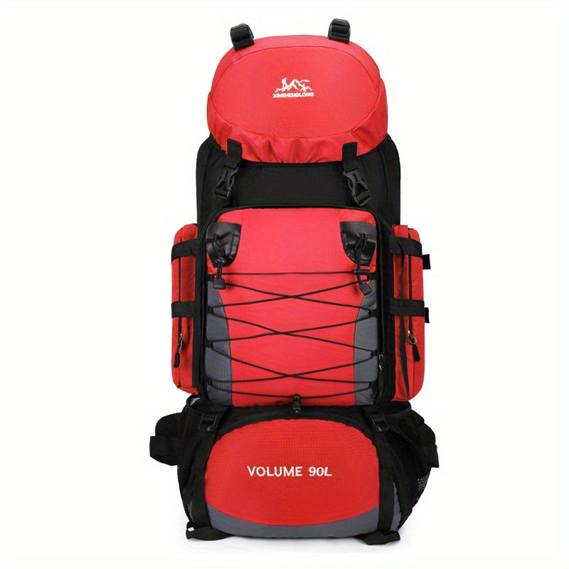 90L Travel Backpack Durable Polyester Plaid Pattern Pockets
