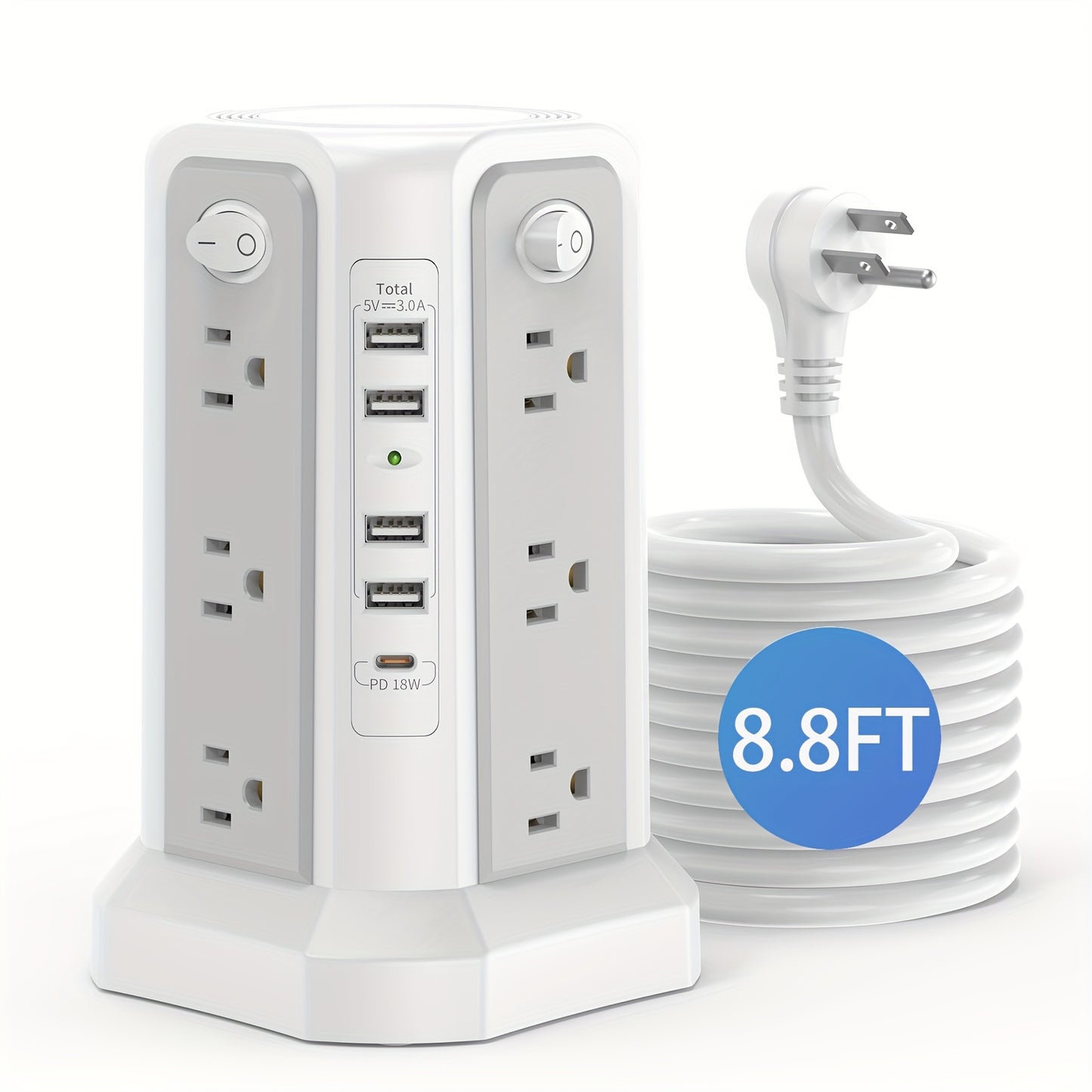 Angled 12 Outlets Power Strip Tower USB C PD Ports