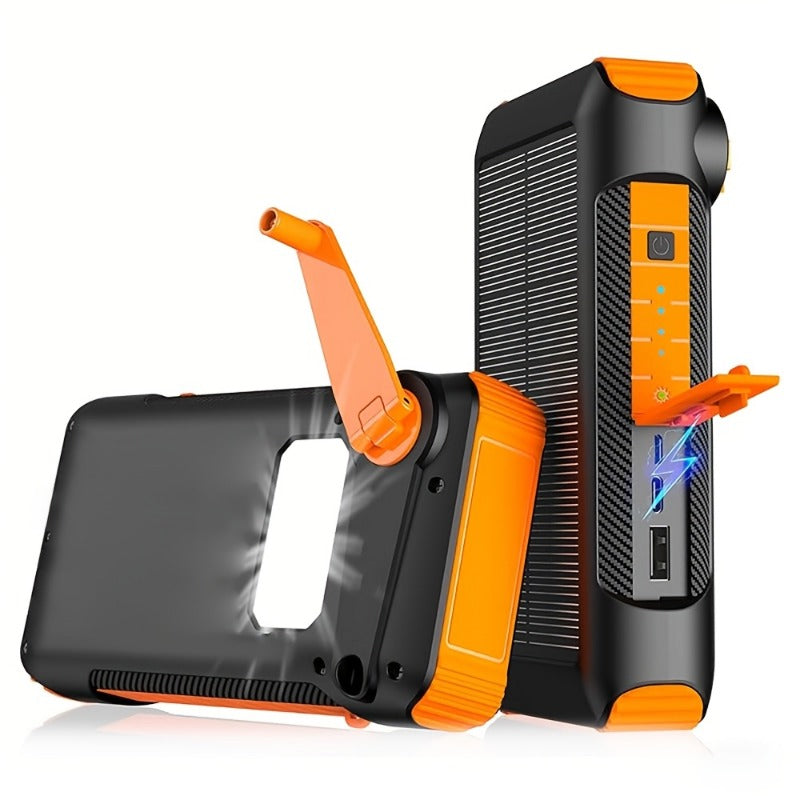 Portable Solar Power Bank with Hand-Crank Generator and Night Light