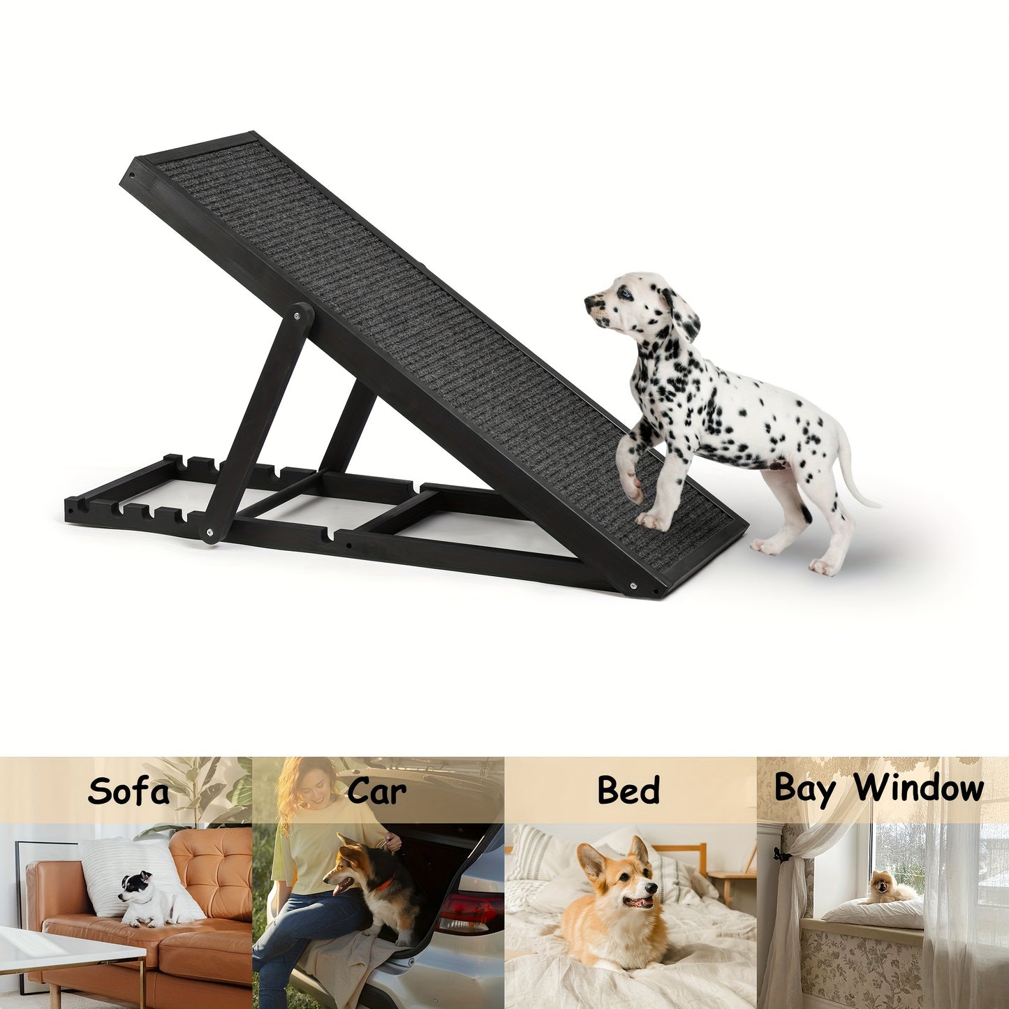 Folding Wooden Pet Ramp With Adjustable Height For SUV