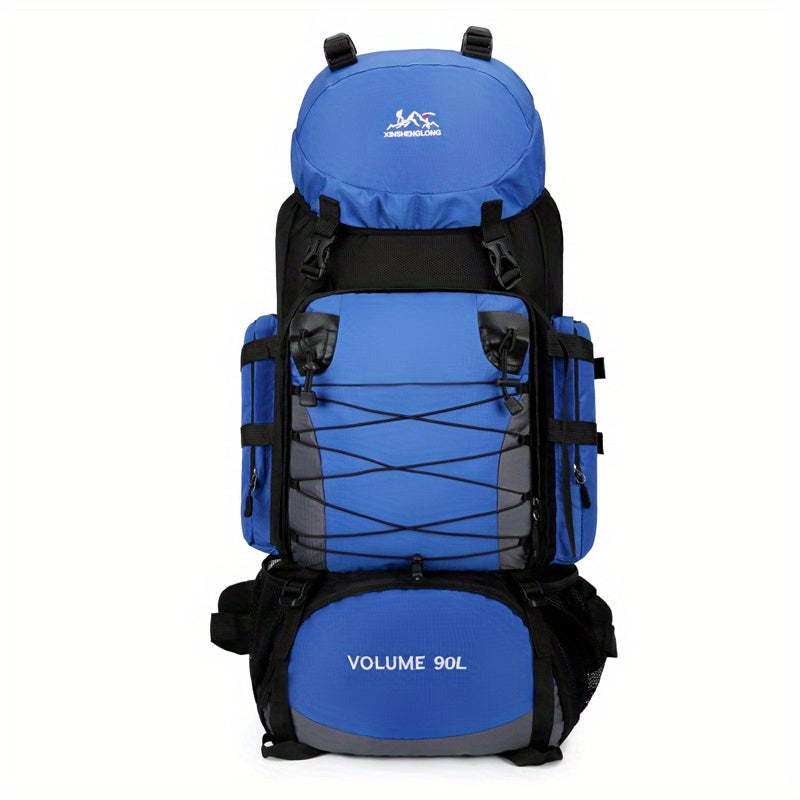 90L Travel Backpack Durable Polyester Plaid Pattern Pockets