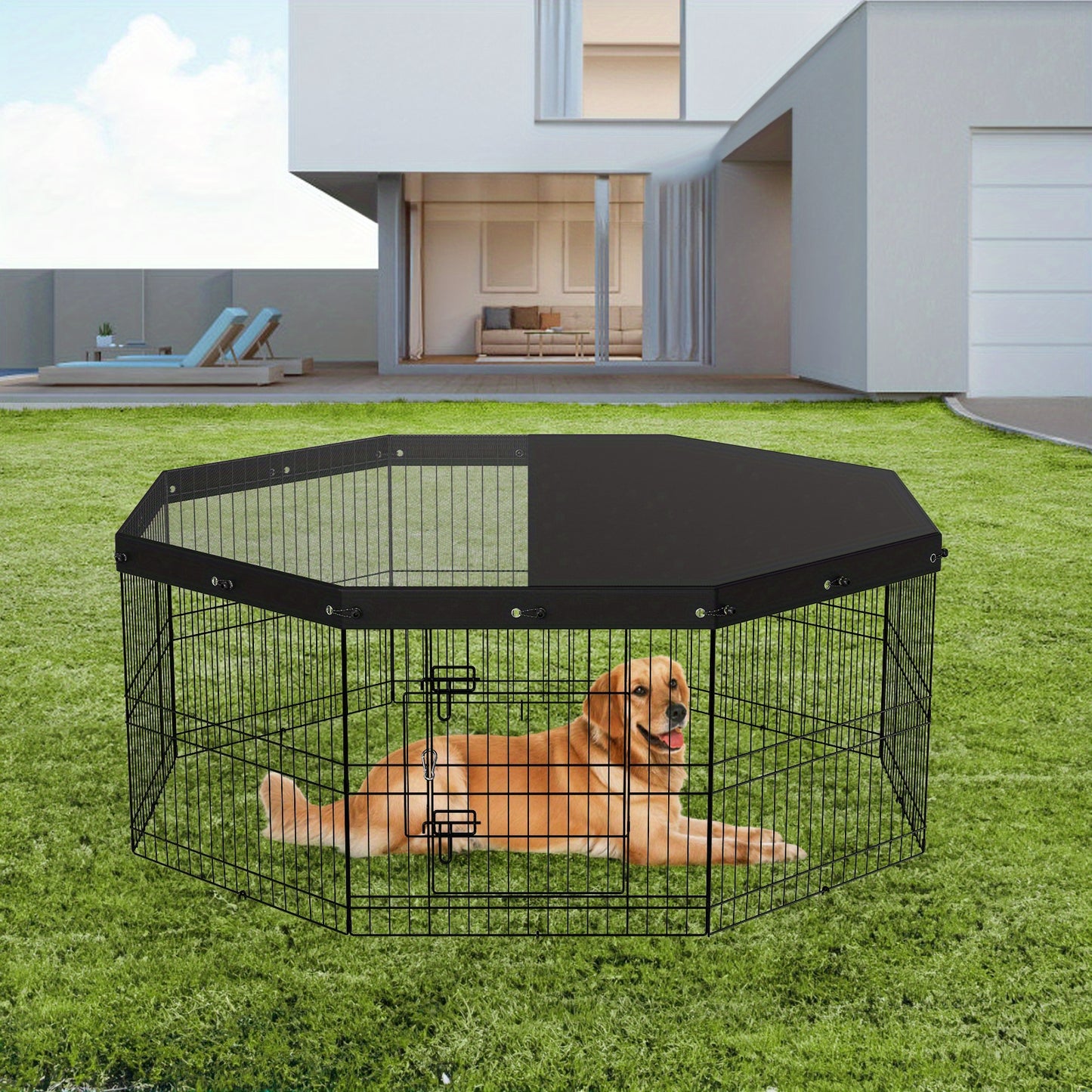Happybuy Foldable Dog Playpen with Top Cover for Pets