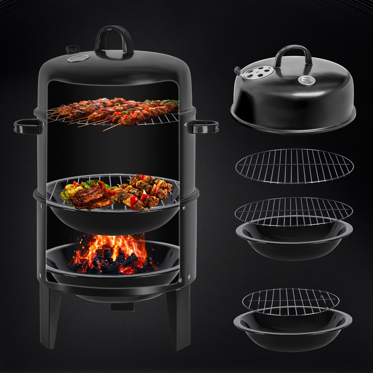 Charcoal Smoker Grill With Temperature Control And Griddle
