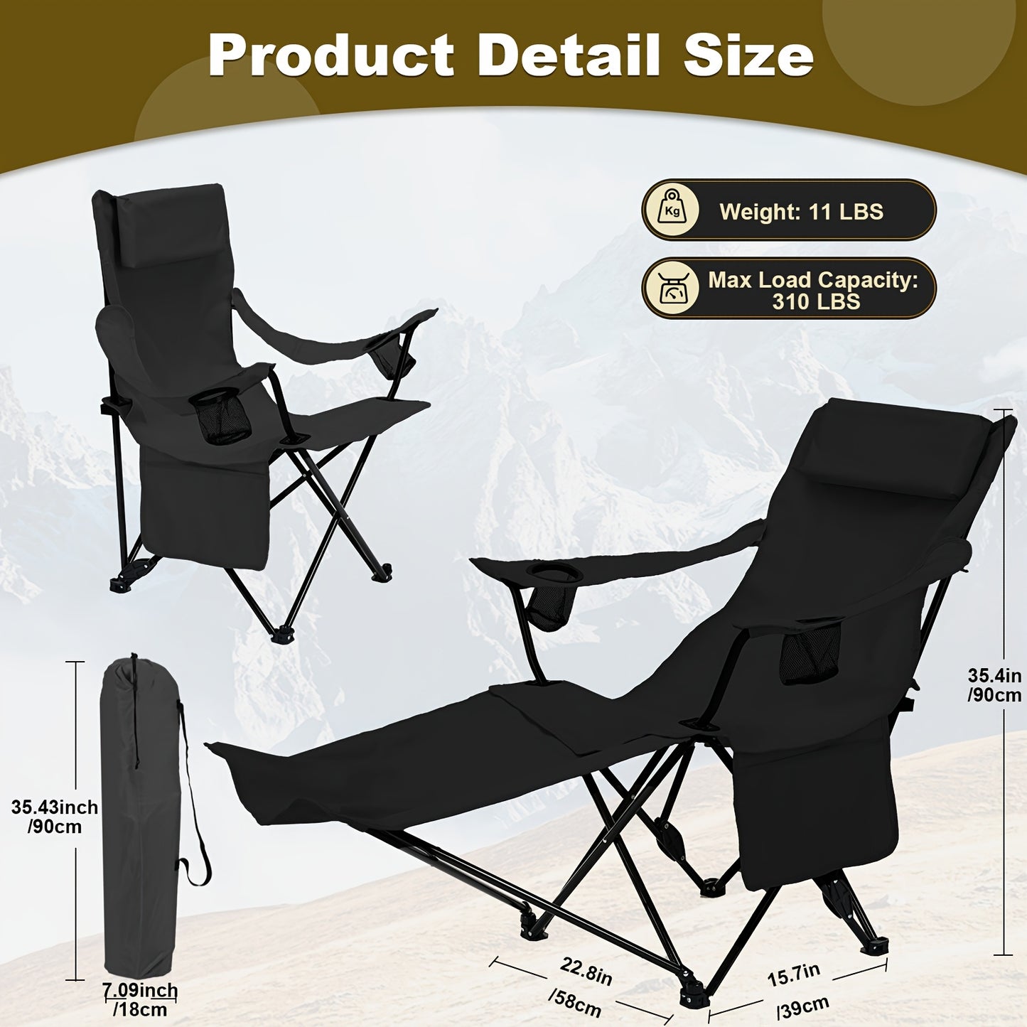Two Pack Portable Folding Camping Chair With Carrying Bag