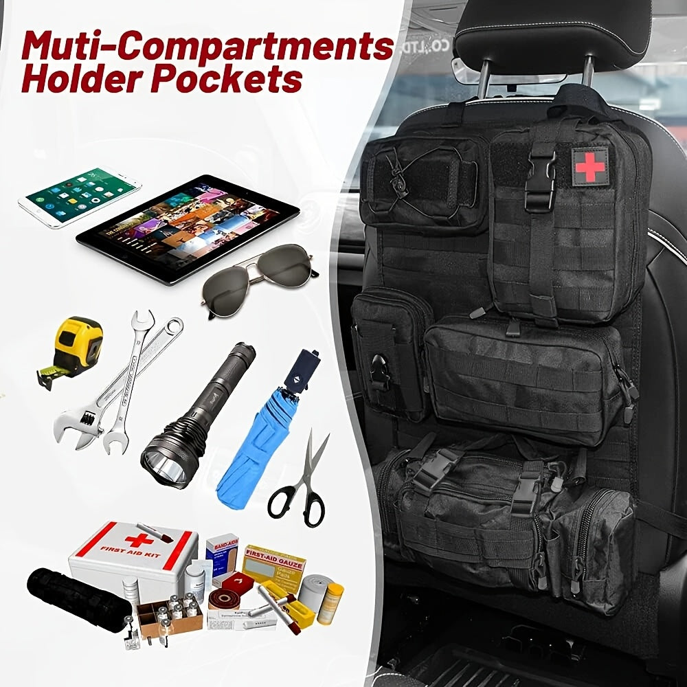 Tactical Car Seat Back Organizer with Detachable Molle Pouches