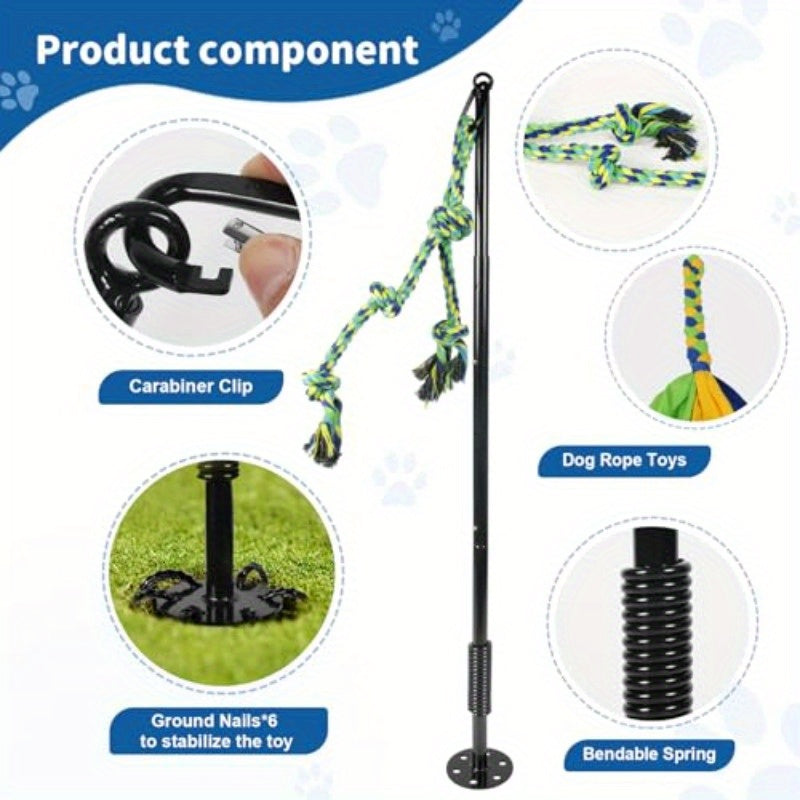Adjustable Spring Pole Tug Toy With Ground Stake For Dogs