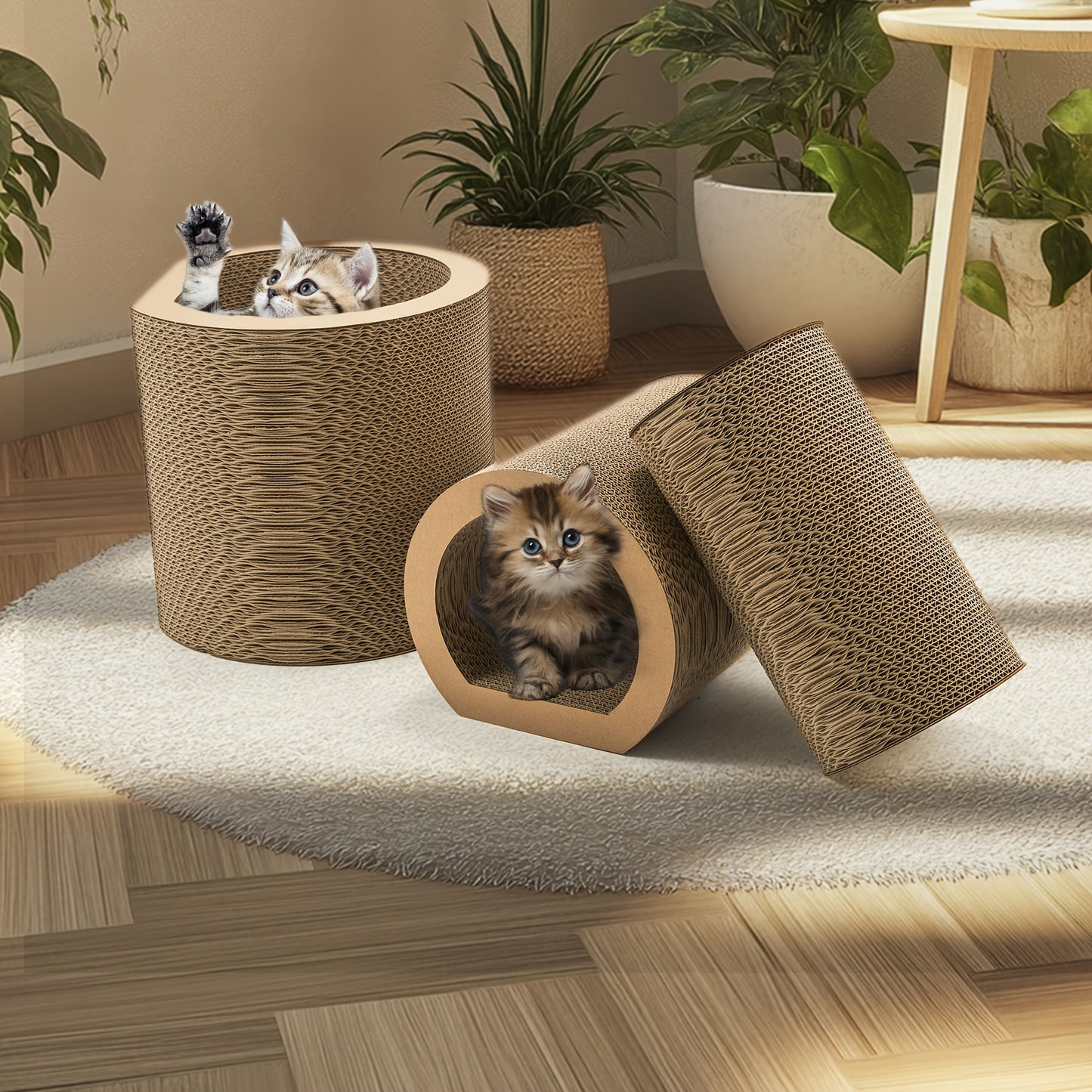 Cat Scratching Board Set With Hidden Wheel Indoor Cat Mat