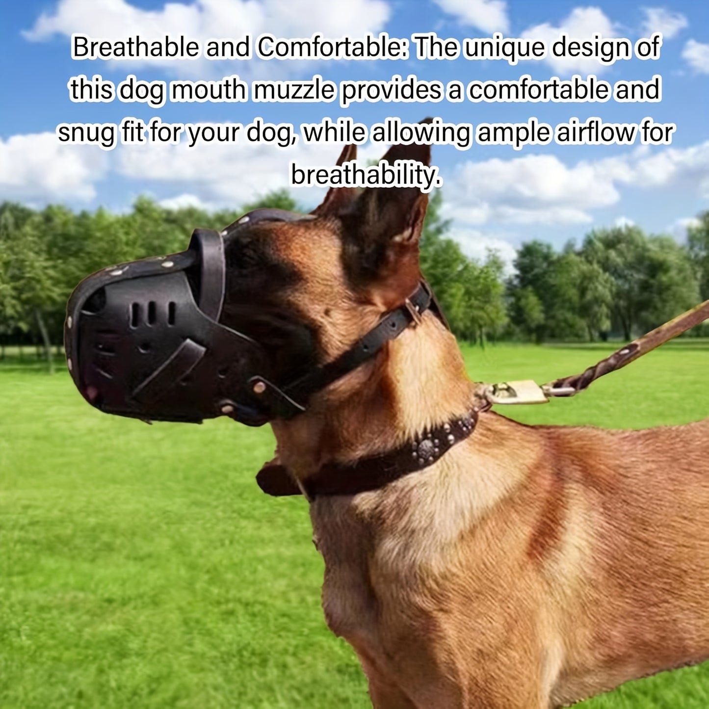Comfortable Adjustable Faux Leather Dog Muzzle for Training