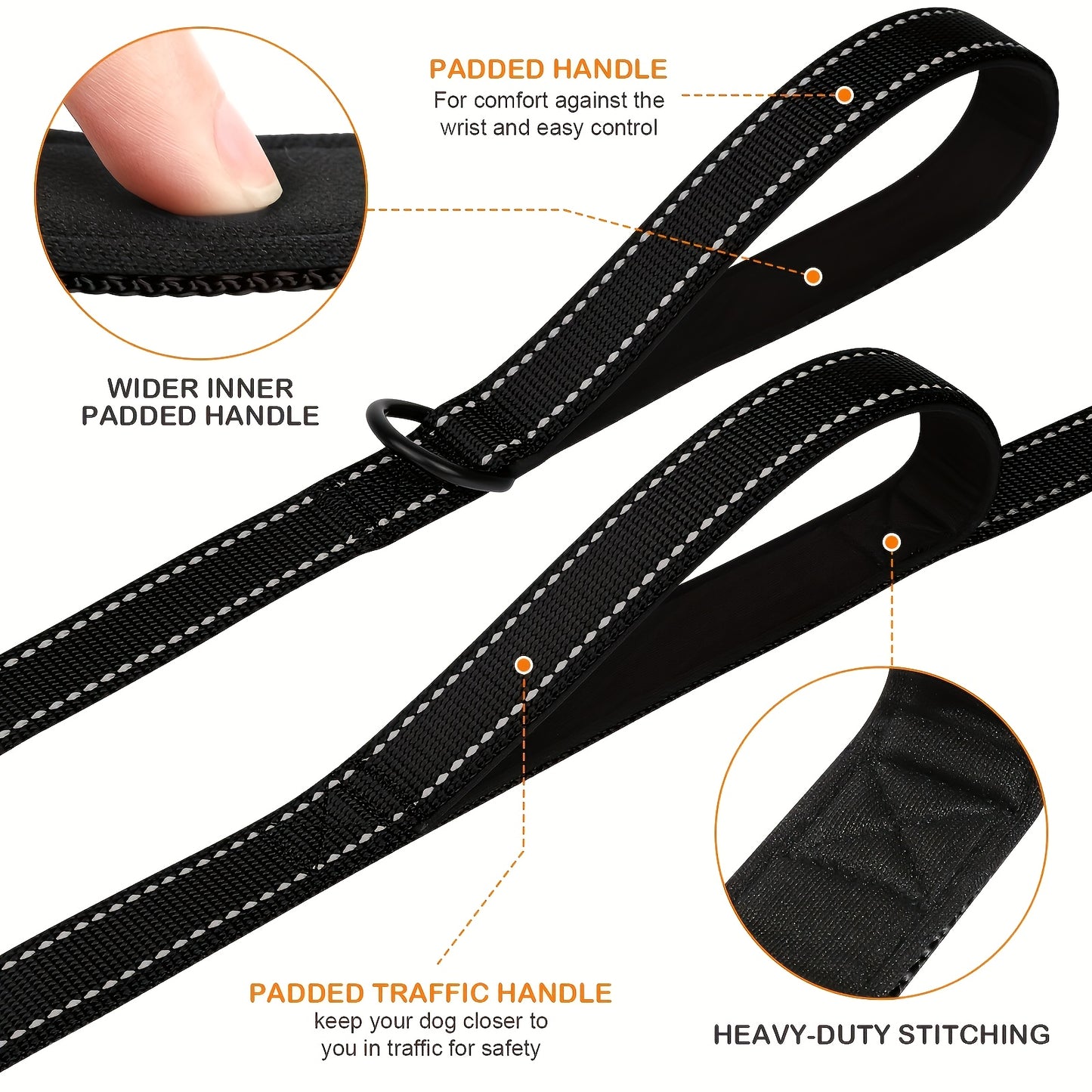 Personalized Reflective Embroidery Double Handle Dog Leash