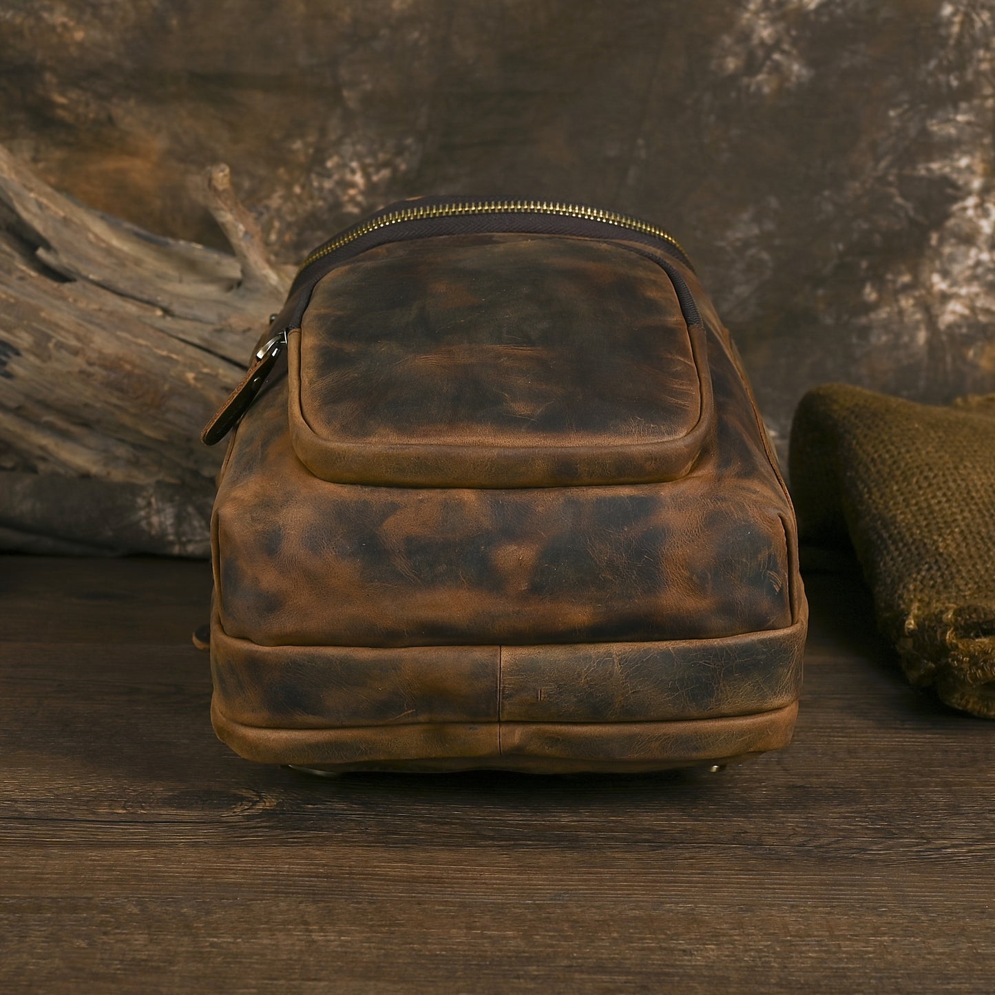 Brown Leather Chest Bag for Men with Adjustable Strap