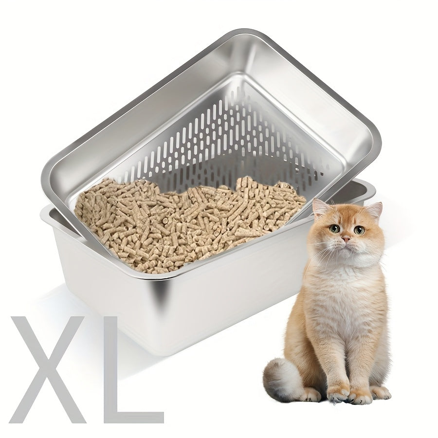Stainless Steel Sifting Litter Box For Cats Easy Clean