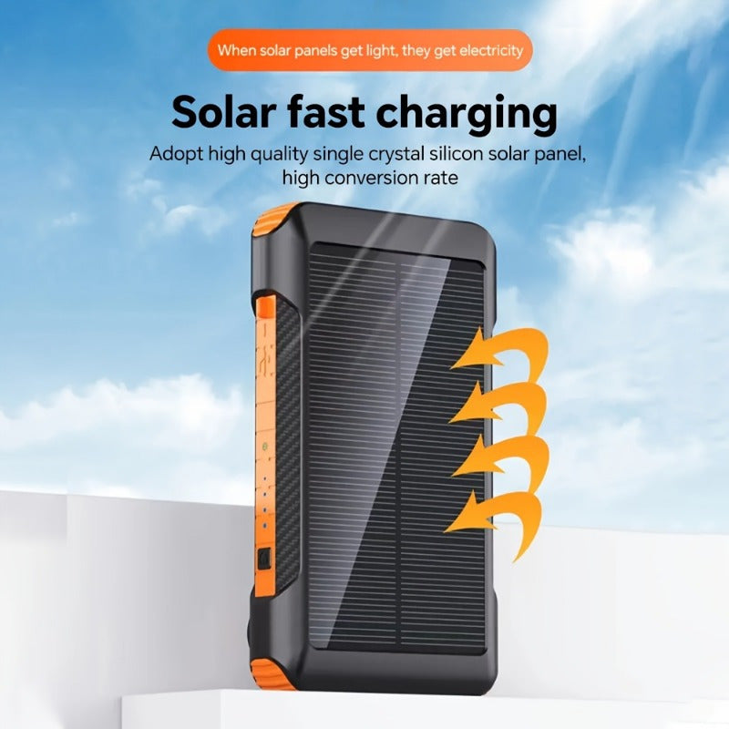 Portable Solar Power Bank with Hand-Crank Generator and Night Light