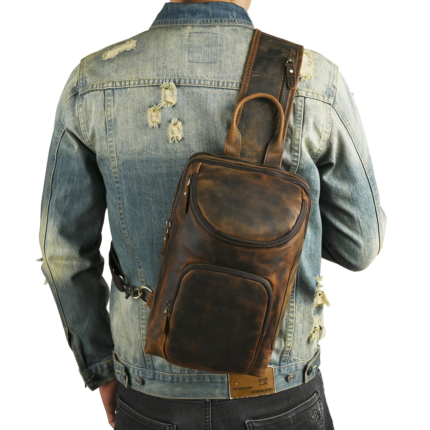 Brown Leather Chest Bag for Men with Adjustable Strap