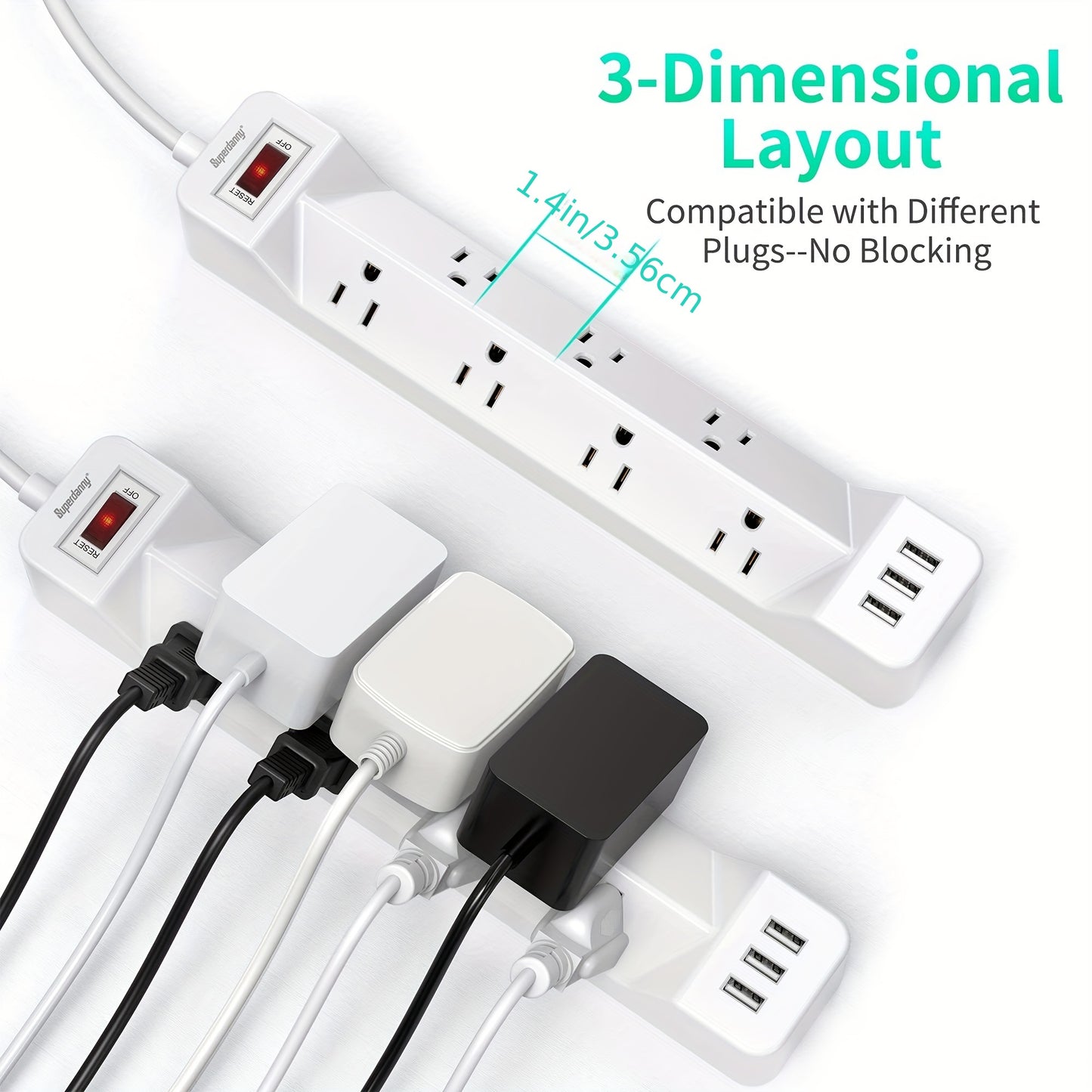 Power Strip Surge Protector With USB Ports And Mountable