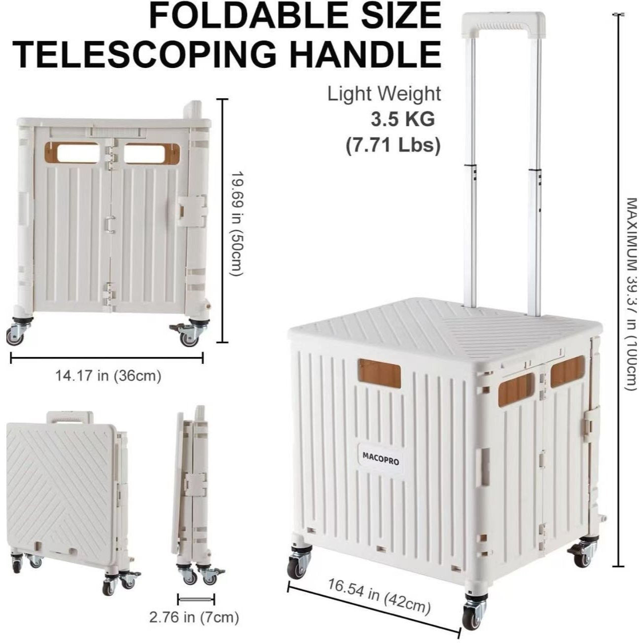 Foldable Rolling Cart With Telescopic Handle And Wheels