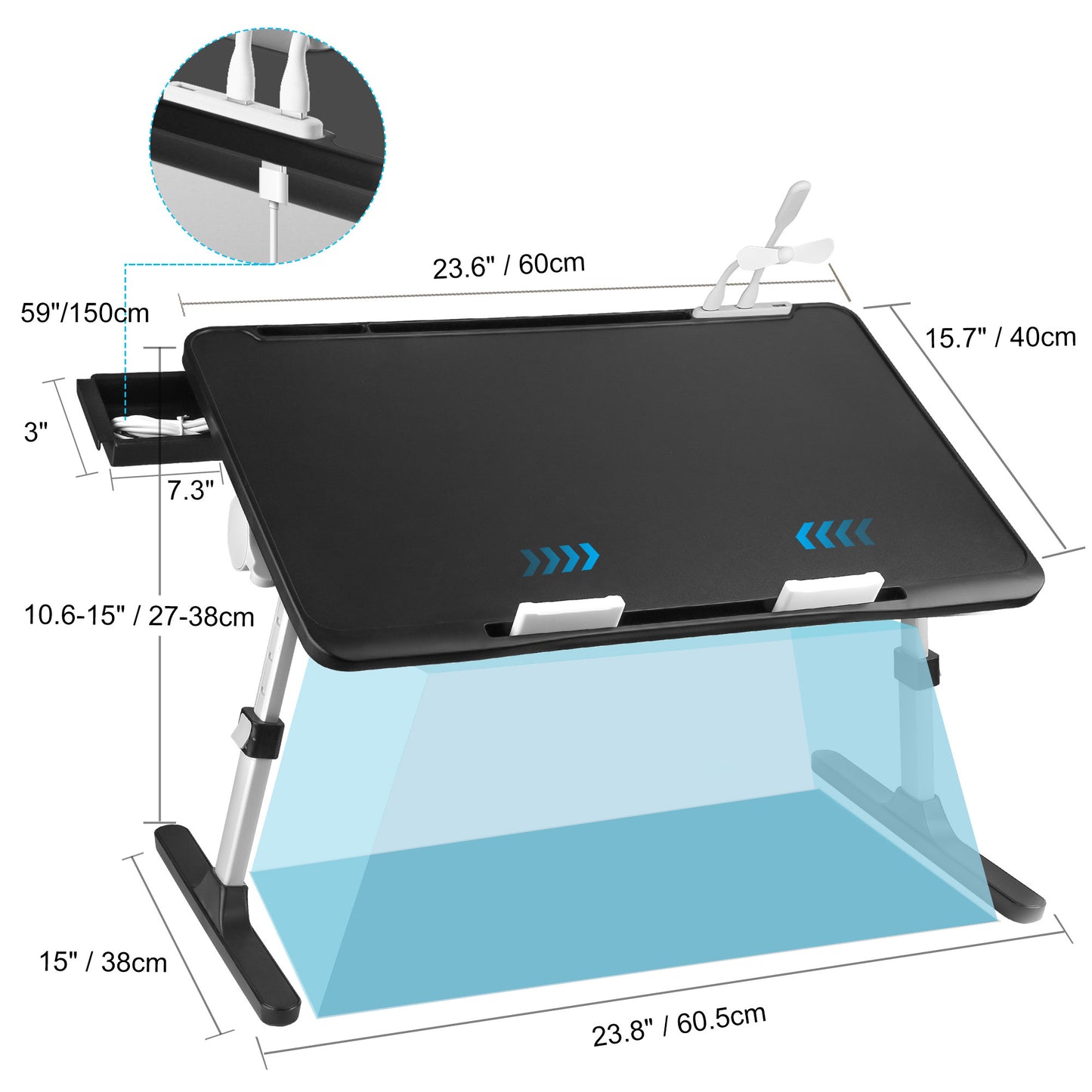 FWPP Adjustable Laptop Lap Desk Stand For Bed USB Light