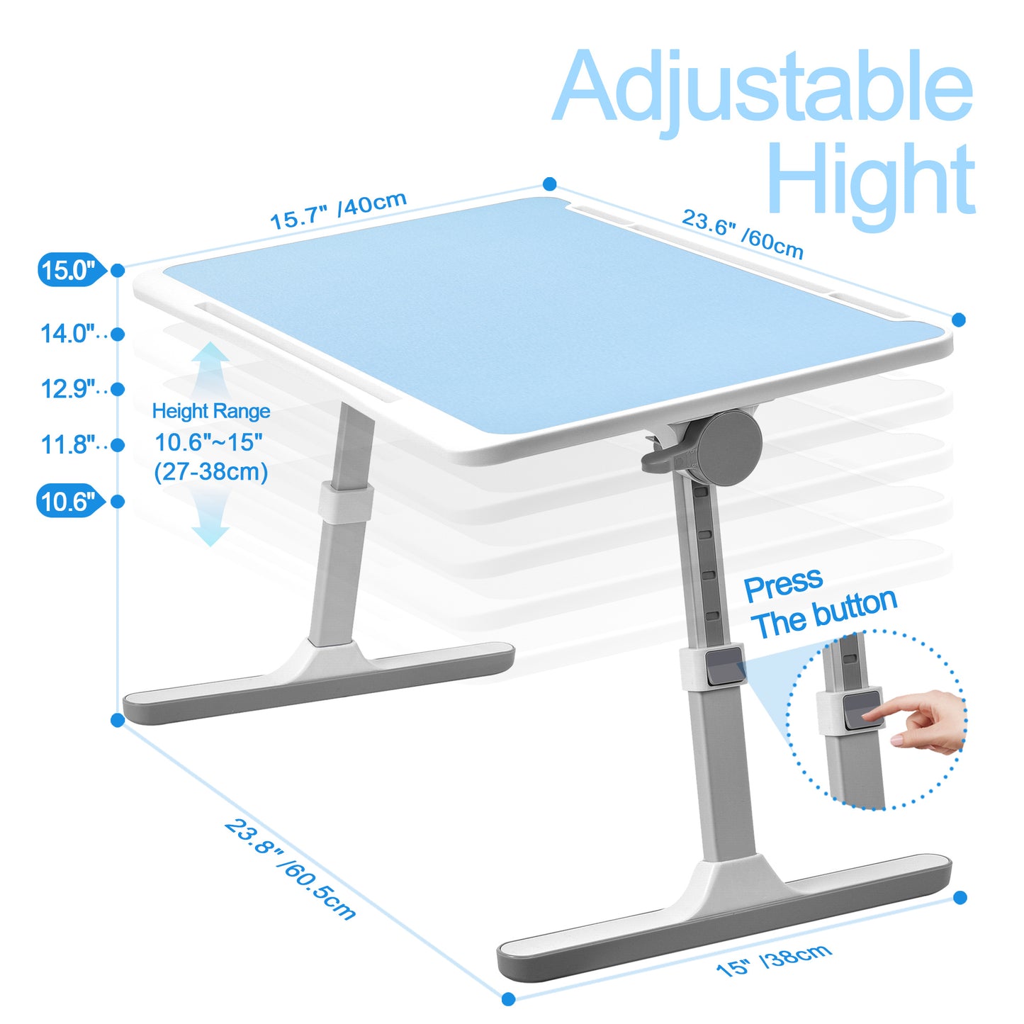 FWPP Adjustable Laptop Lap Desk Stand For Bed USB Light