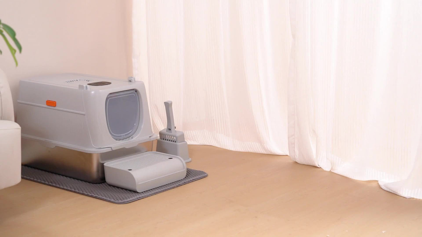 CITYLIFE Extra Large Stainless Steel Enclosed Cat Litter Box
