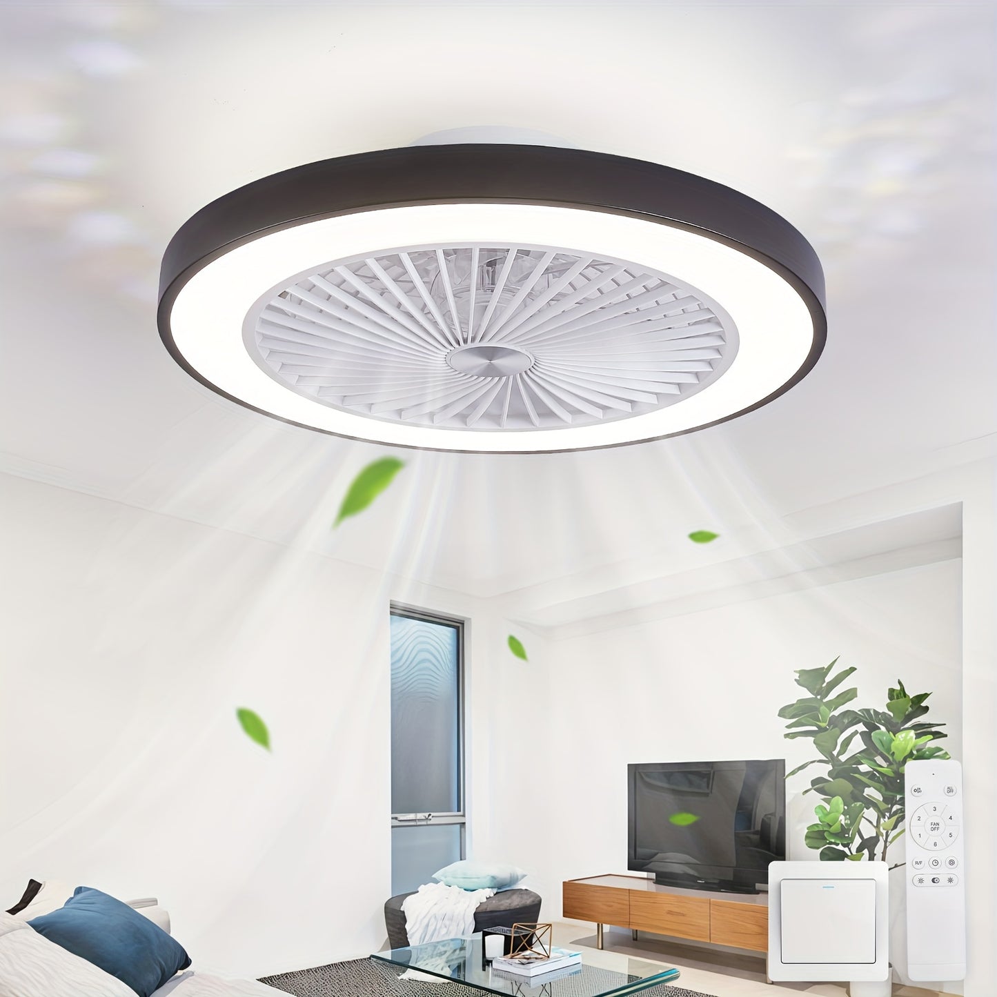 Sleek Flush Mount Ceiling Fan with LED Light and Remote