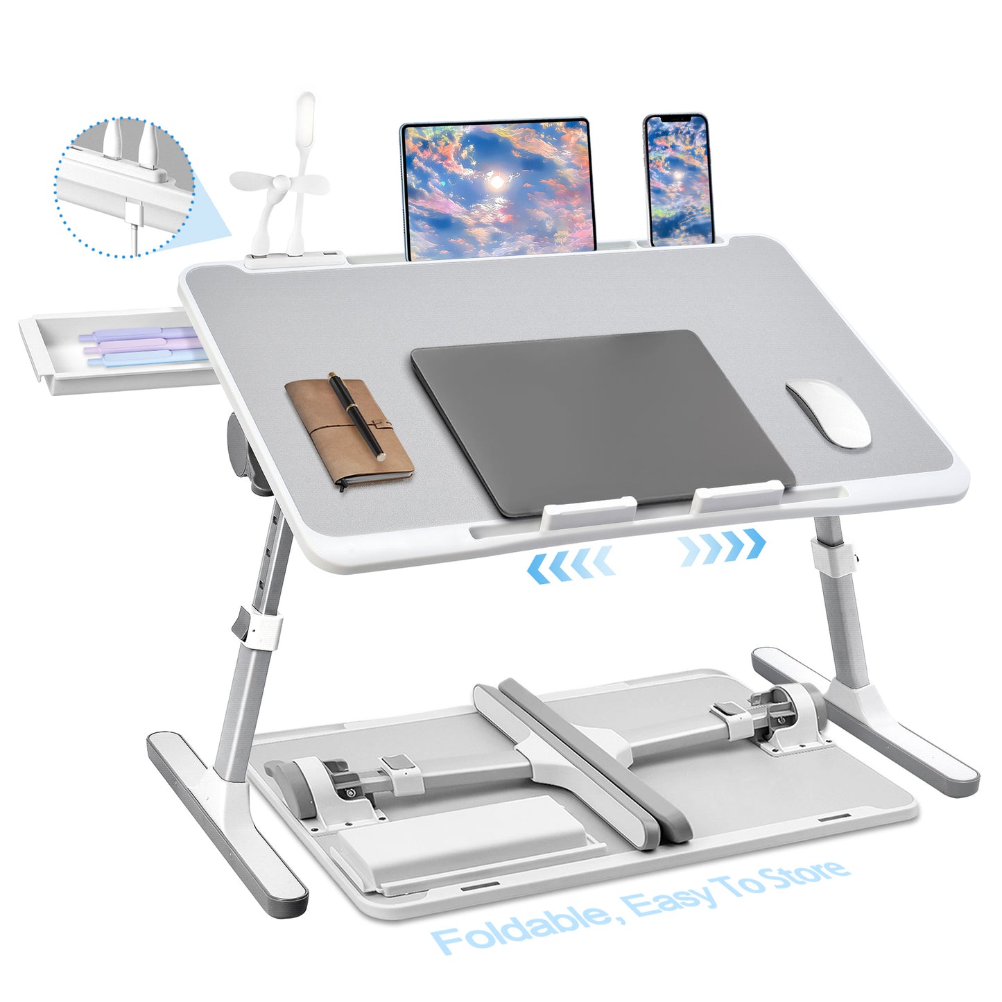 FWPP Adjustable Laptop Lap Desk Stand For Bed USB Light