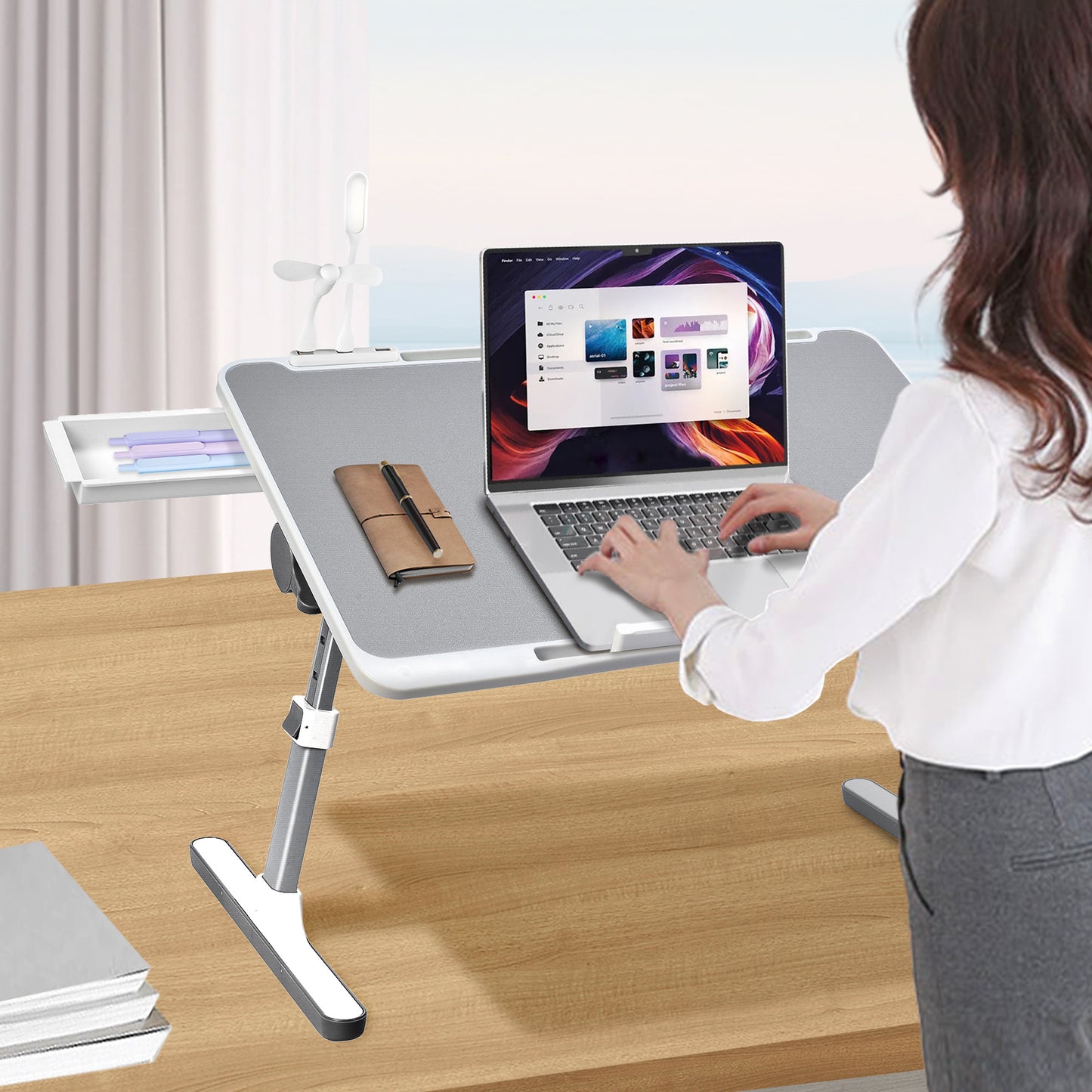 FWPP Adjustable Laptop Lap Desk Stand For Bed USB Light