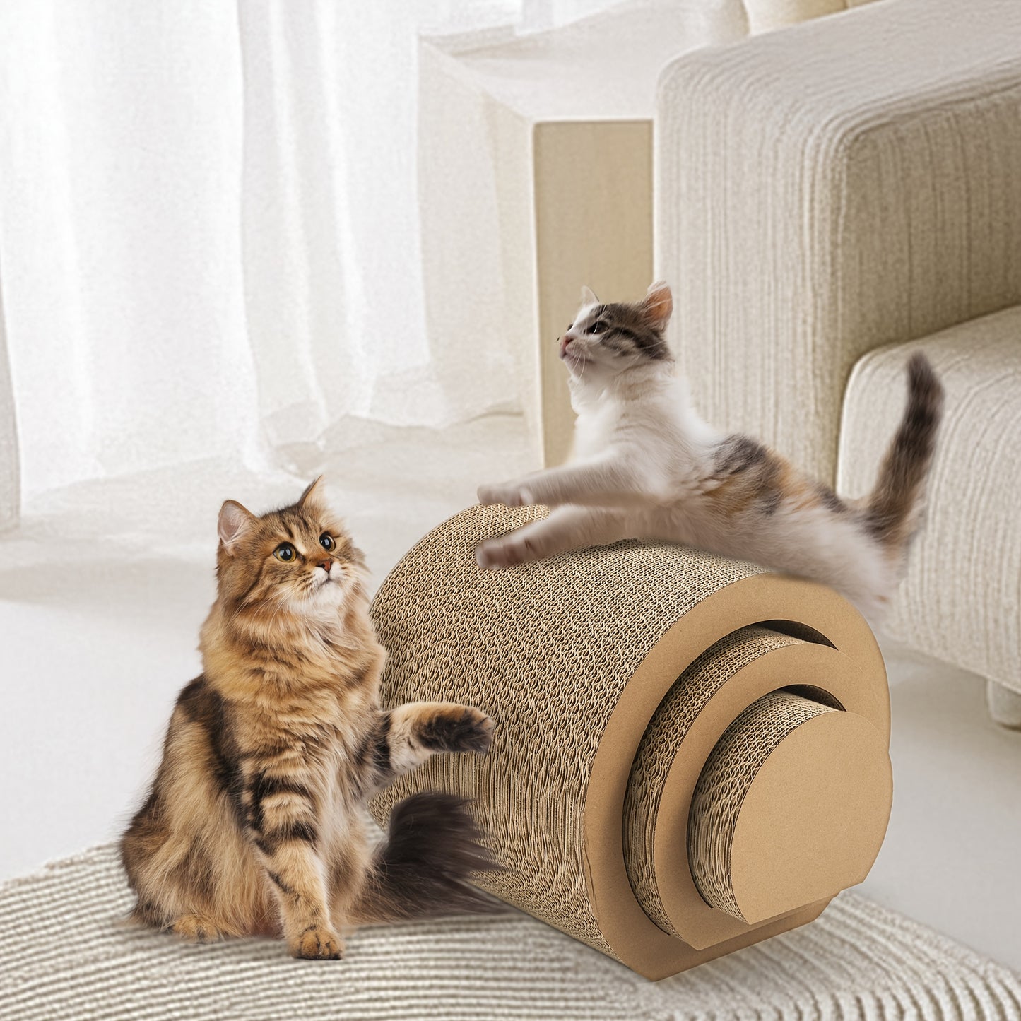 Cat Scratching Board Set With Hidden Wheel Indoor Cat Mat