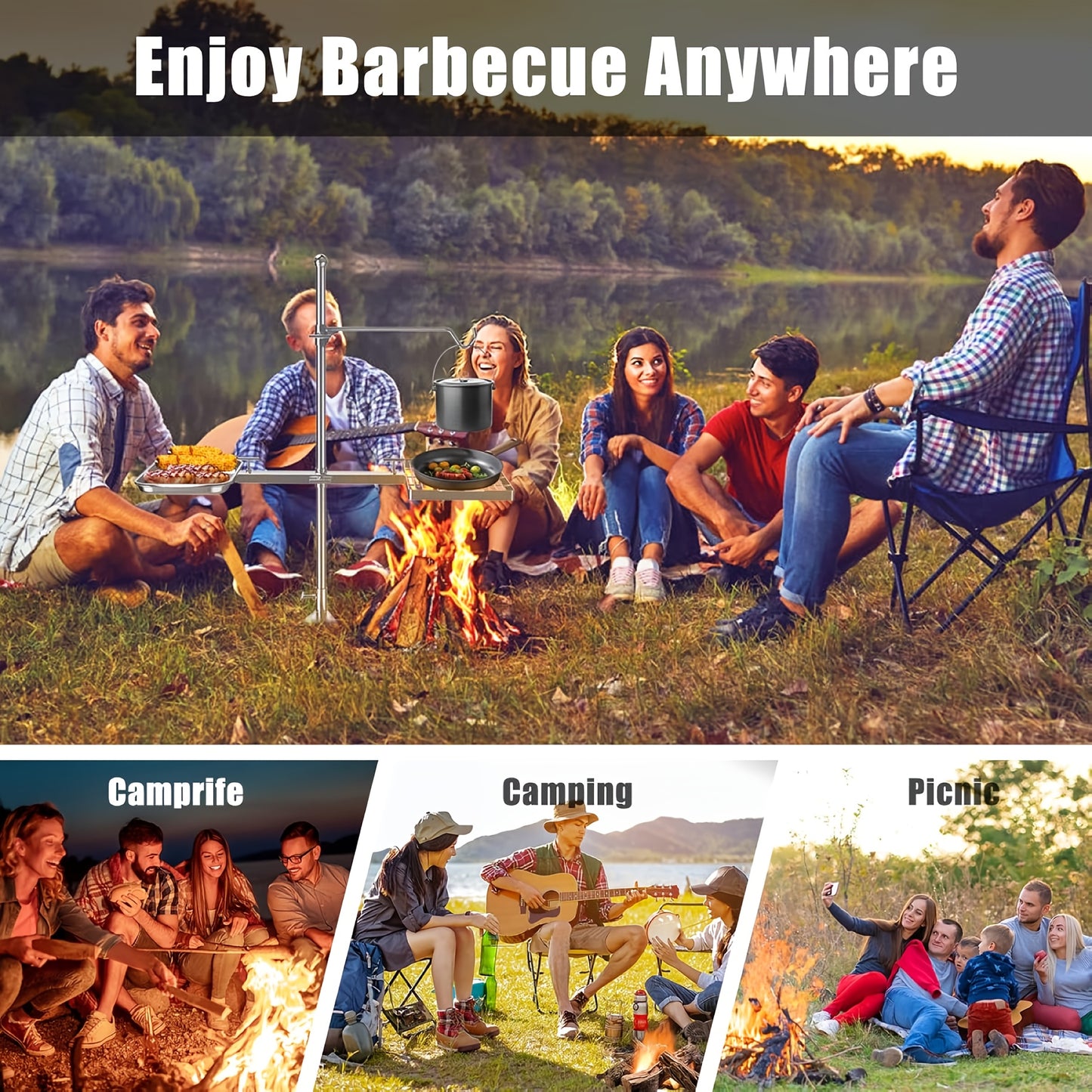 SELEWARE Adjustable Swivel Campfire Grill for Outdoor Cooking