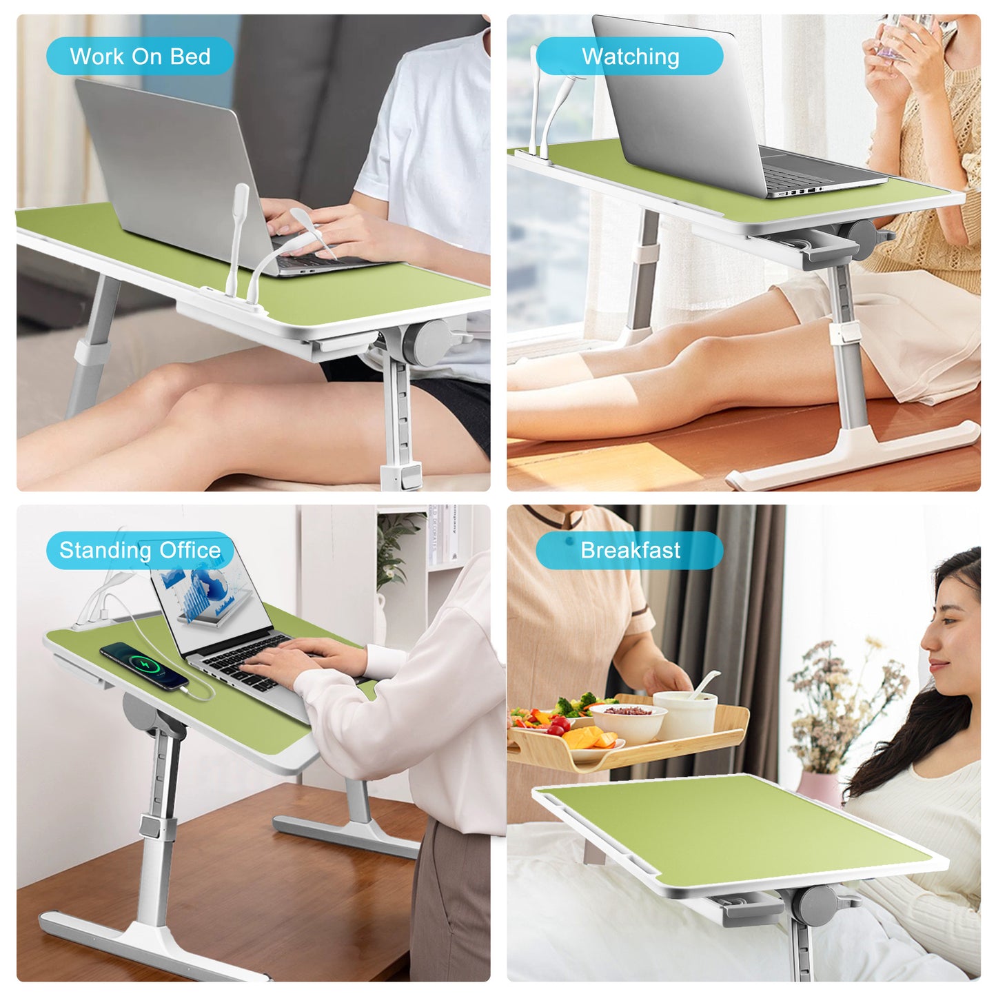 FWPP Adjustable Laptop Lap Desk Stand For Bed USB Light