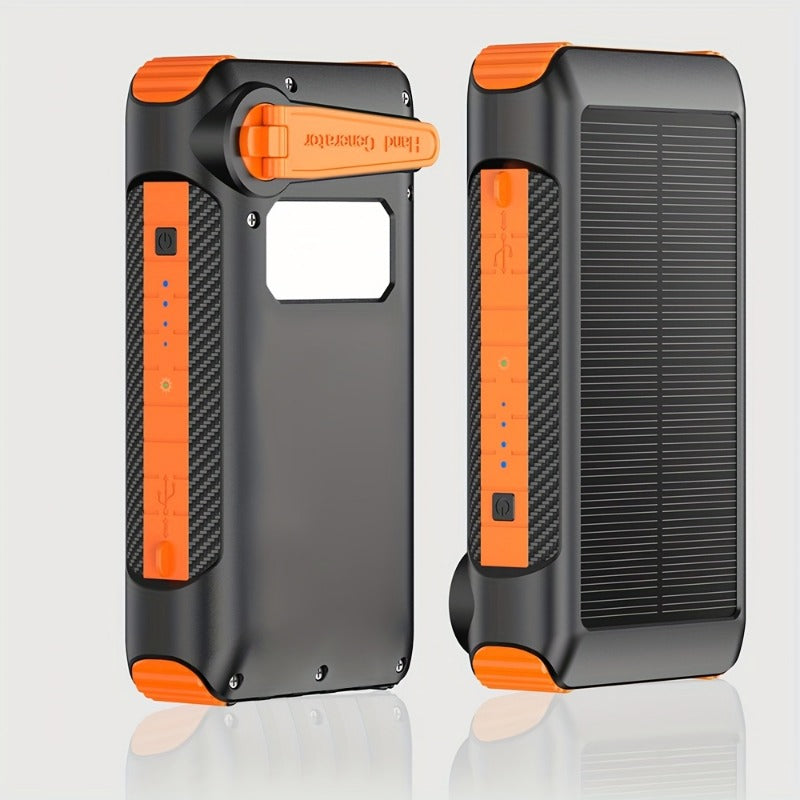 Portable Solar Power Bank with Hand-Crank Generator and Night Light
