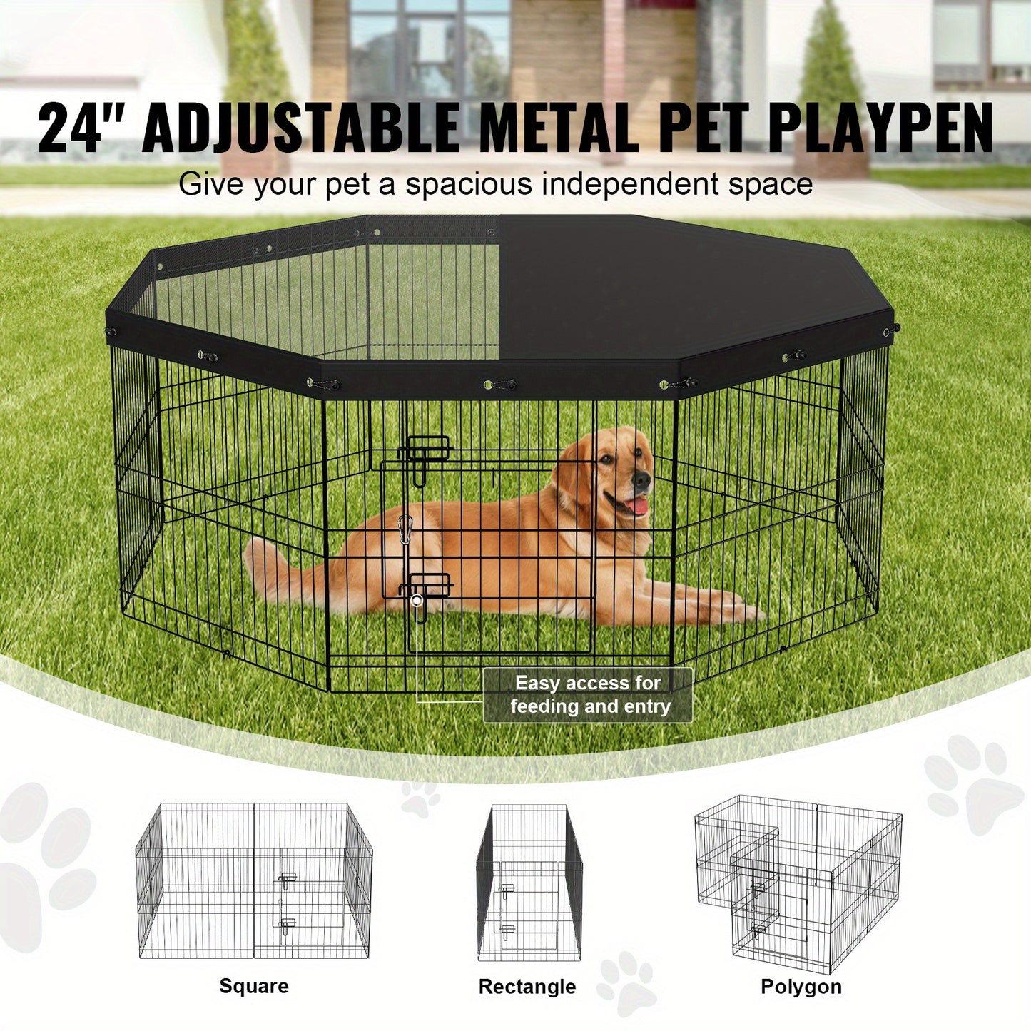 Happybuy Foldable Dog Playpen with Top Cover for Pets