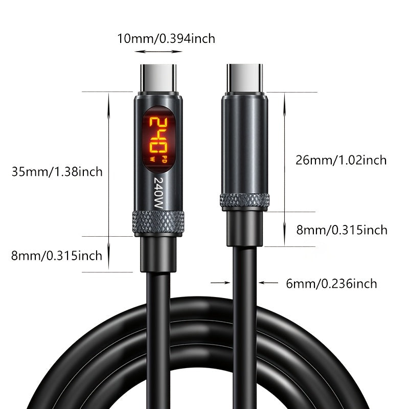 240W Fast Charging USB C Cable With Real Time Display