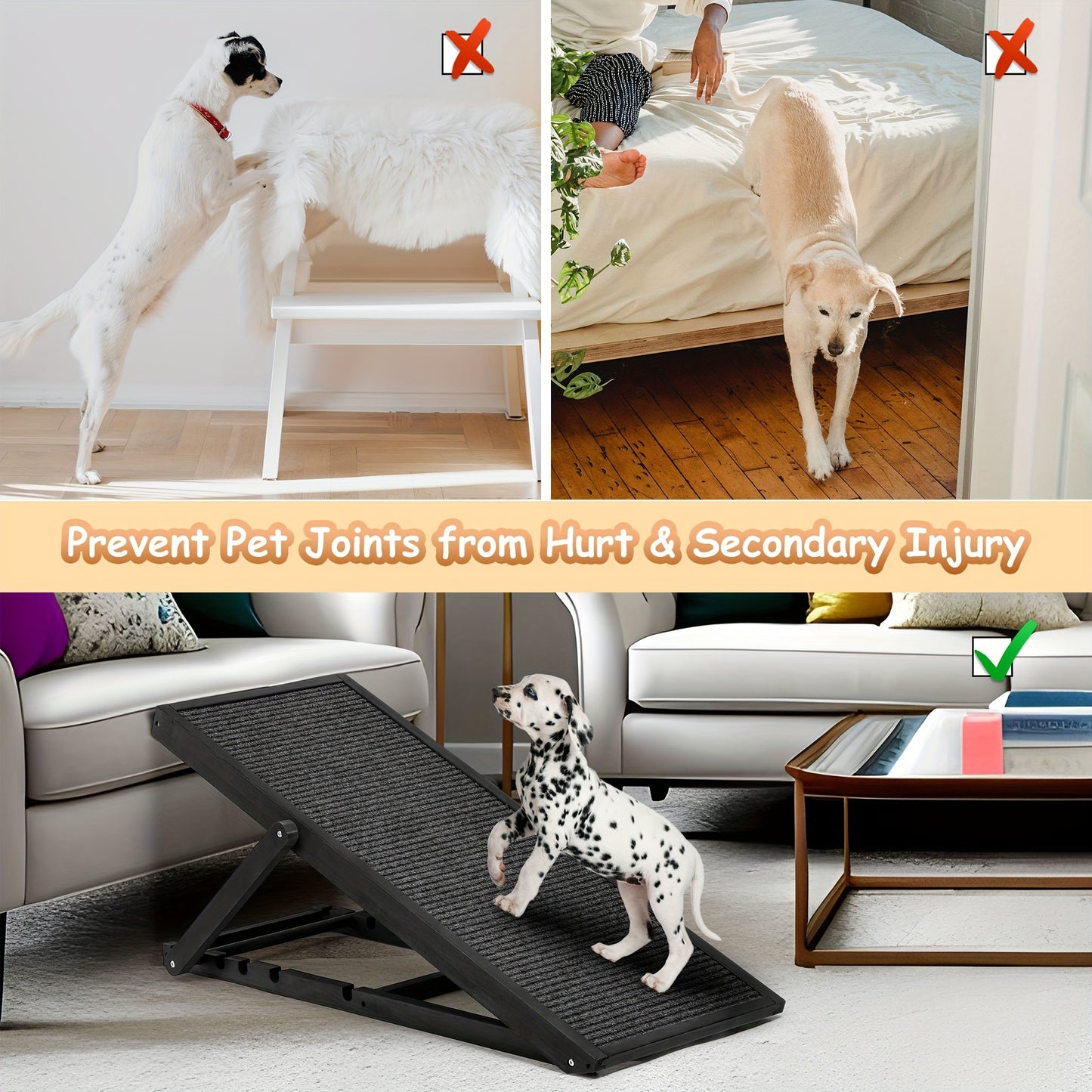 Folding Wooden Pet Ramp With Adjustable Height For SUV