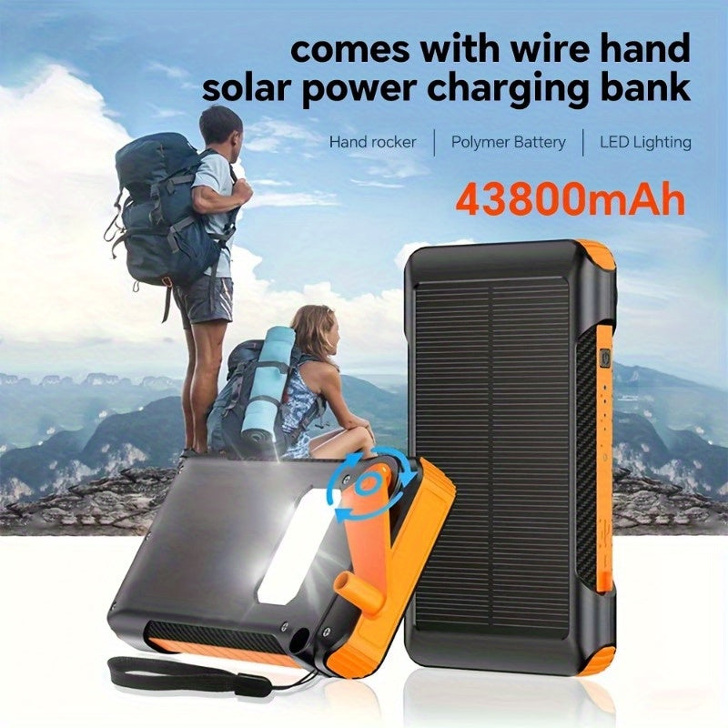 Portable Solar Power Bank with Hand-Crank Generator and Night Light