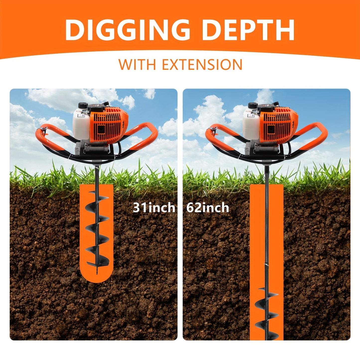 Gas Powered Post Hole Digger with Auger Bits for Gardening