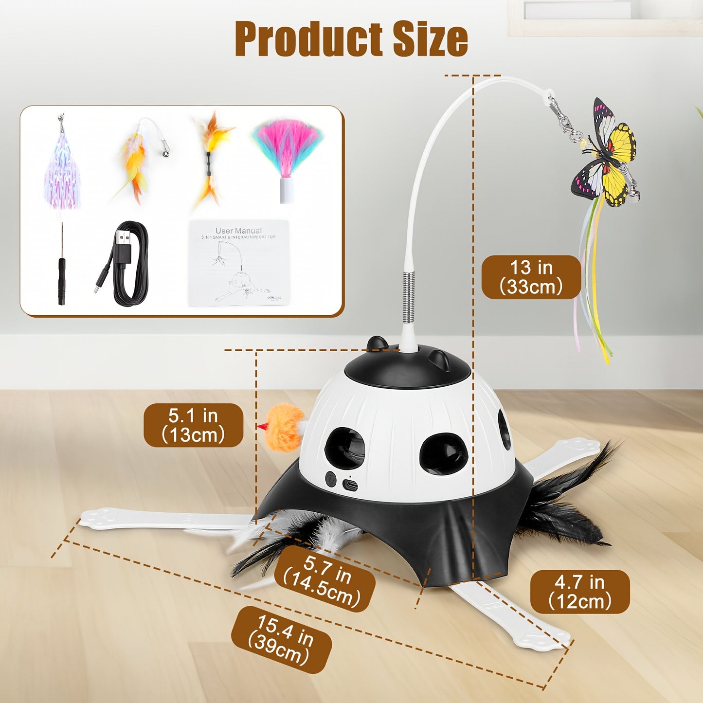 Indoor Interactive Cat Toy 3 In 1 Rotating Wand Feather