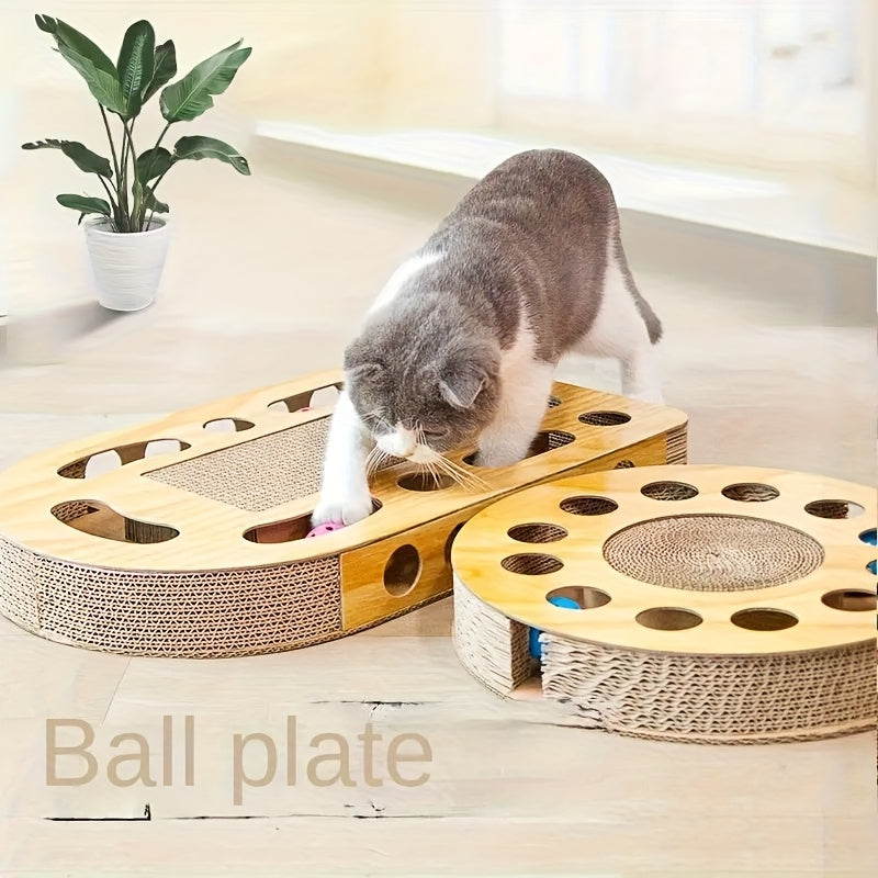 Interactive Cardboard Cat Scratching Toy With Ball Run