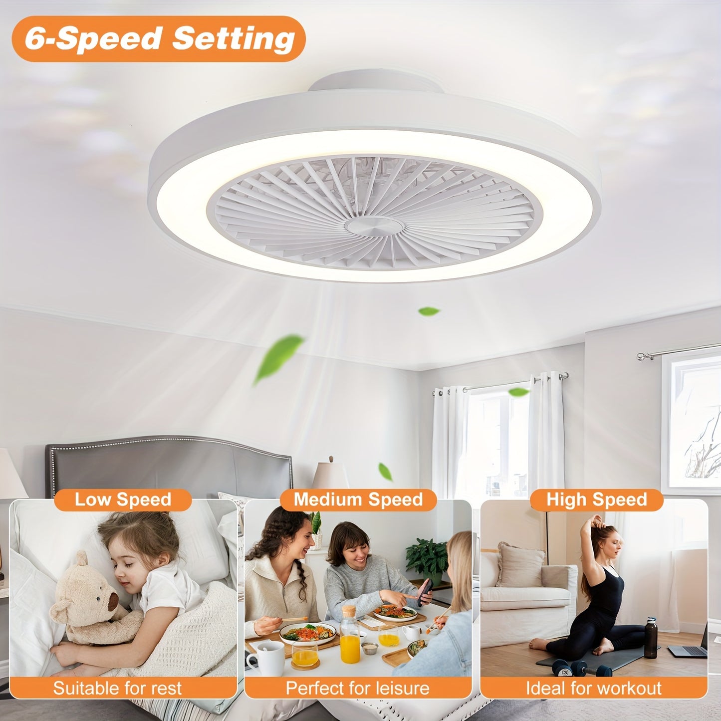 Sleek Flush Mount Ceiling Fan with LED Light and Remote