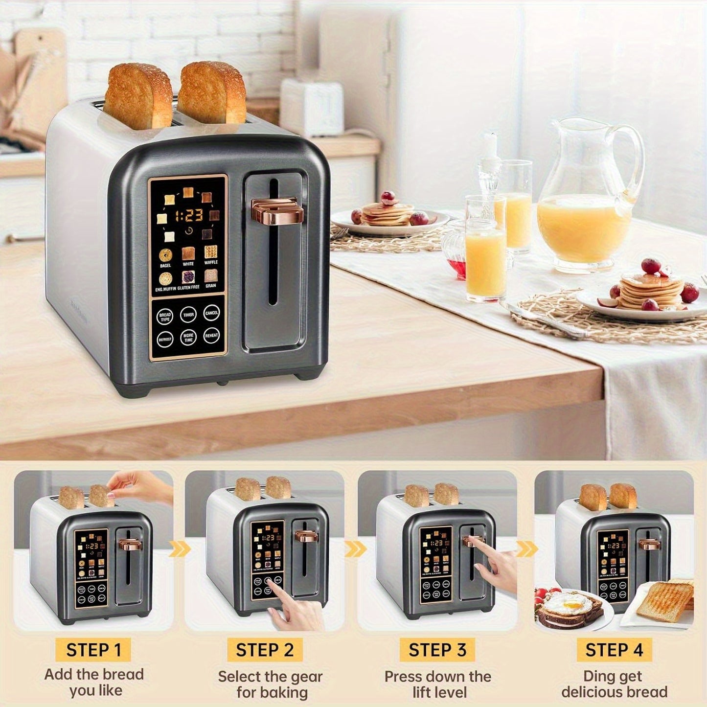 Touch Screen Stainless Steel Smart Toaster For Bagels