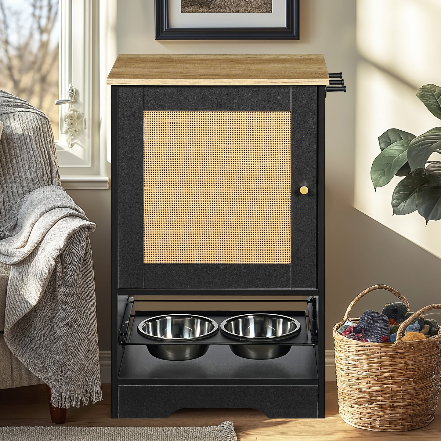 All In One Pet Feeding Station With Storage Cabinet