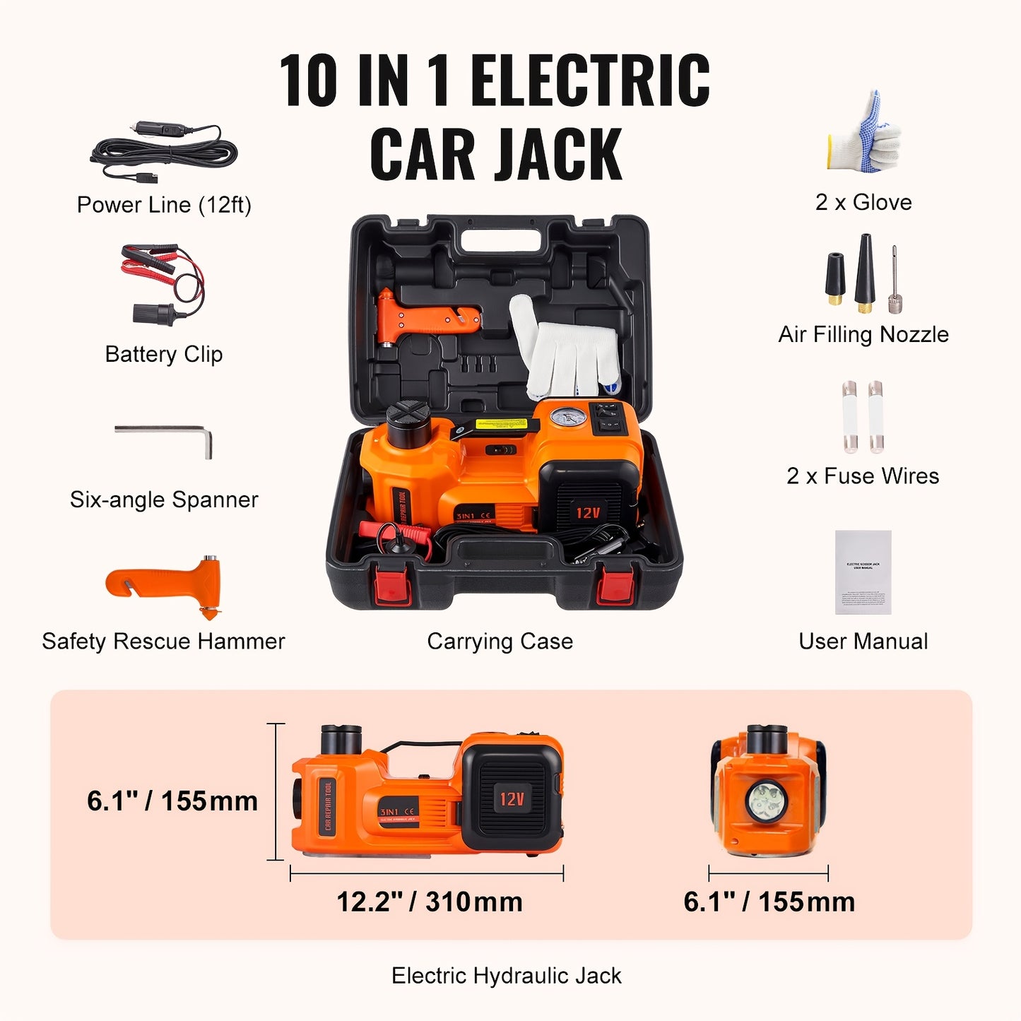 Electric Hydraulic Car Floor Jack 5 Ton With 12V Inflator
