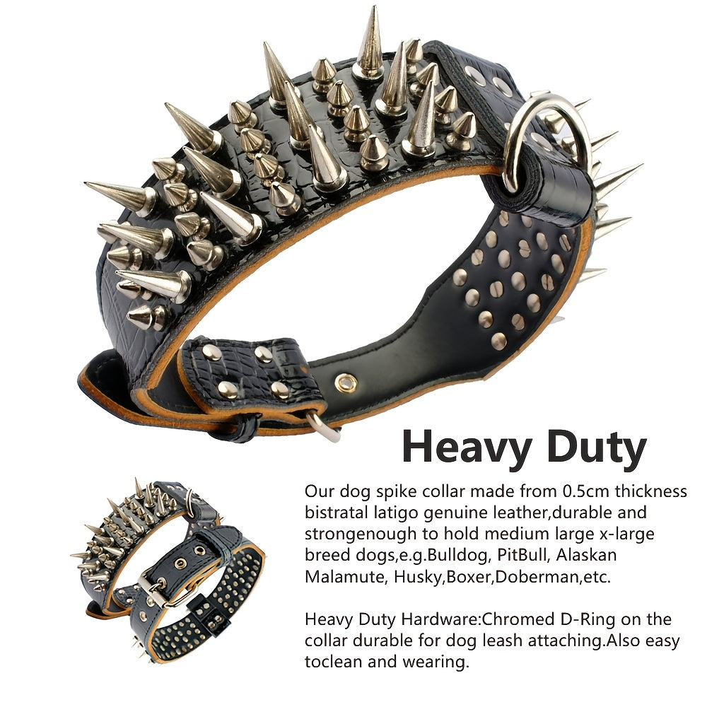 Spiked Studded Leather Dog Collar Rugged Protection