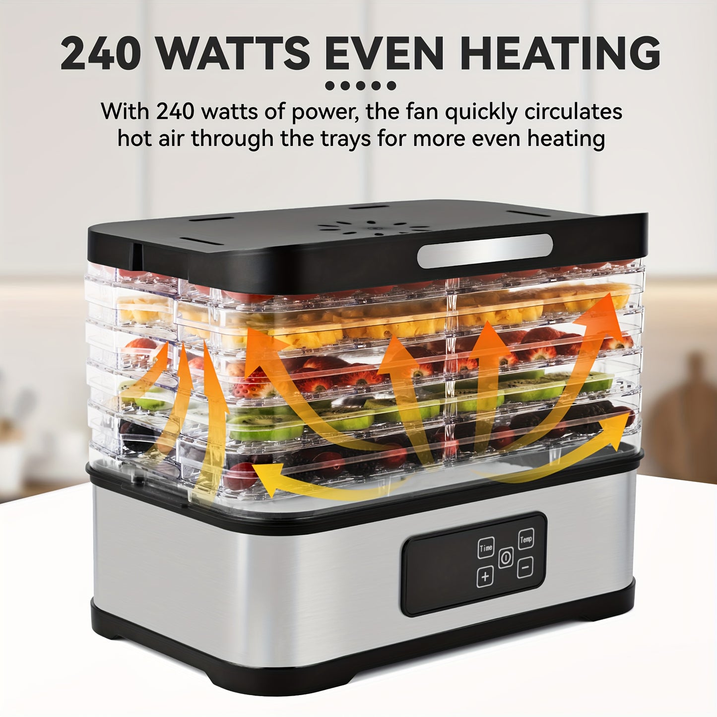 Food Dehydrator With Digital Timer Thermostat In Heavy Duty Stainless