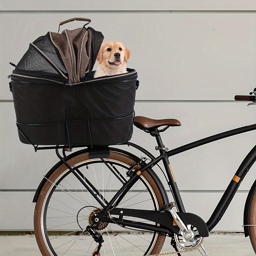 Dog Bicycle Carrier Basket With Expandable Mesh And Harness