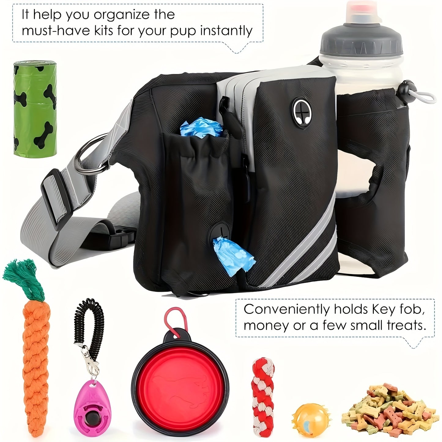 Extendable Hands Free Dog Leash Set With Pocket Waist Pack