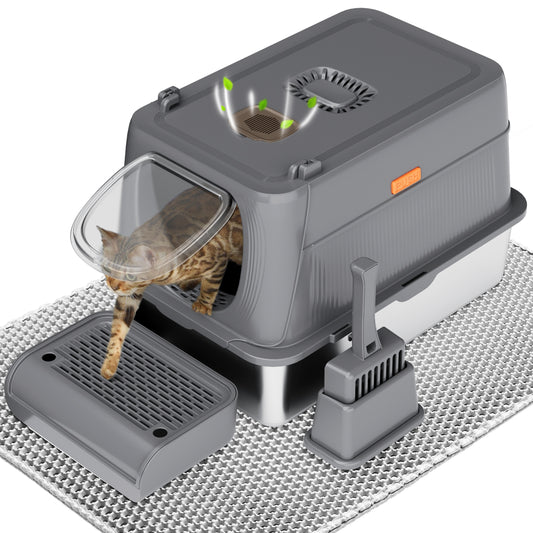 CITYLIFE Extra Large Stainless Steel Enclosed Cat Litter Box